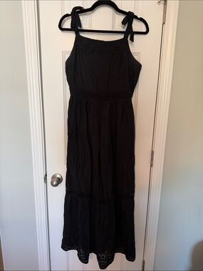 Tommy Bahama Black Tie-Shoulder Eyelet Maxi Dress